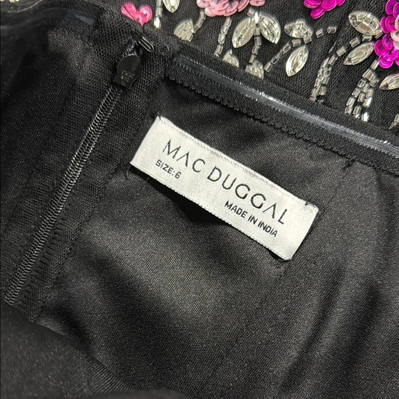 Mac Duggal Slim Strap Bustier Top Floral Beaded Mini Dress Style #10012 - Picture 6 of 8